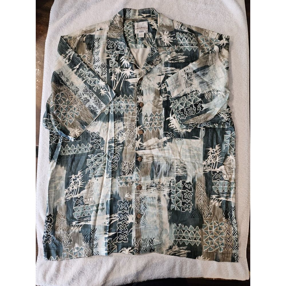 Vintage Tommy Bahama Relax Button Up Short Sleeve 100% Silk Floral Shirt Size M